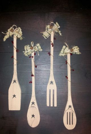Primitive Wall Decor Country Farmhouse Black Star Spoons - photo