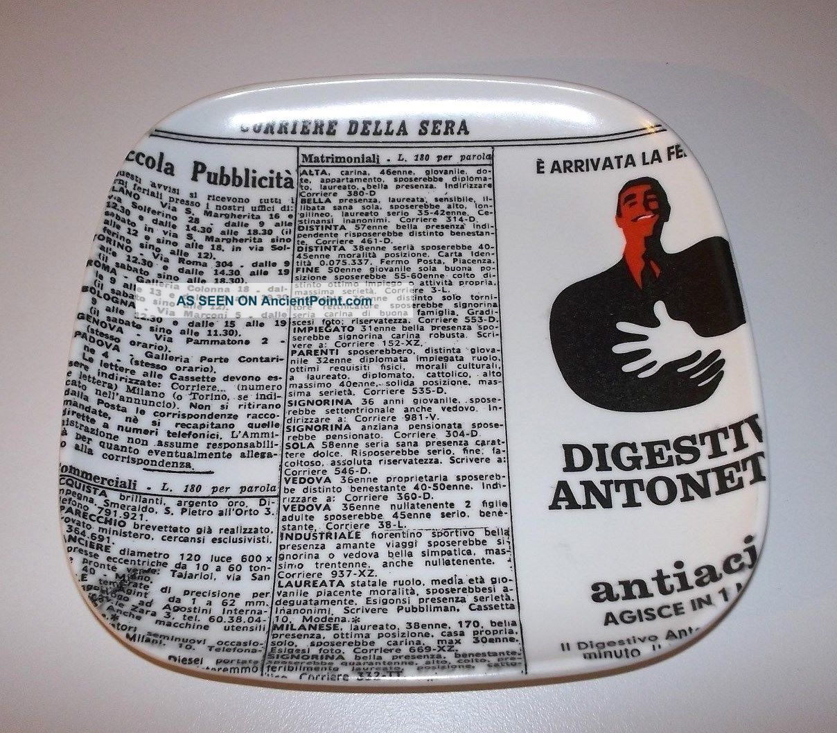 Digestivo Antonetto Piero Fornasetti Newspaper Ashtray 1960 Ca Armando Testa