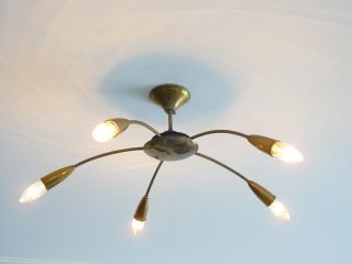 Mid Century 5 Lights Stilnovo Sputnik Ceiling Lamp Copper,  Panton Arredoluce photo