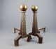 Arts & Crafts Mission Hammered Cast Iron & Brass Ball Fireplace Andirons Boston Hearth Ware photo 1