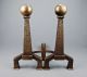 Arts & Crafts Mission Hammered Cast Iron & Brass Ball Fireplace Andirons Boston Hearth Ware photo 2