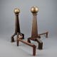 Arts & Crafts Mission Hammered Cast Iron & Brass Ball Fireplace Andirons Boston Hearth Ware photo 3