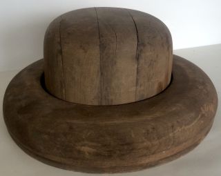 Antique 2 Piece Millinery Wood Hat Block Mold photo