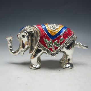 Old China Handwork Miao Silver & Cloisonne Carved Elephant Statue photo