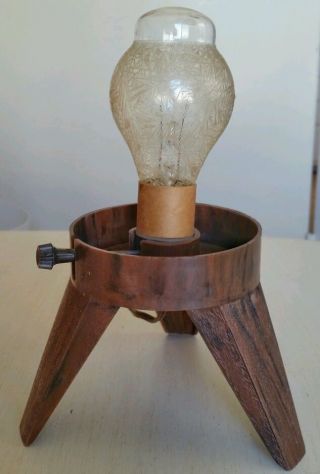 Mid Century Modern Beehive Tripod Table Lamp Orange Plastic Weave Orig Bulb photo