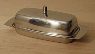 Vintage Stainless Steel Shiny Butter Dish With Glass Insert Sweden photo