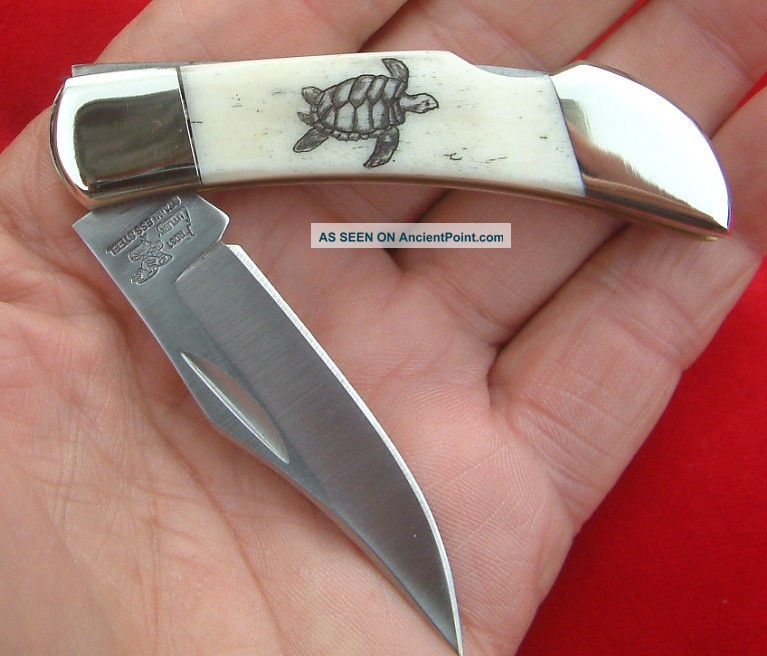 Scrimshaw Sea Turtle,  Frost Cutlery,  Lockback,  Folding Knife/knives Scrimshaws photo
