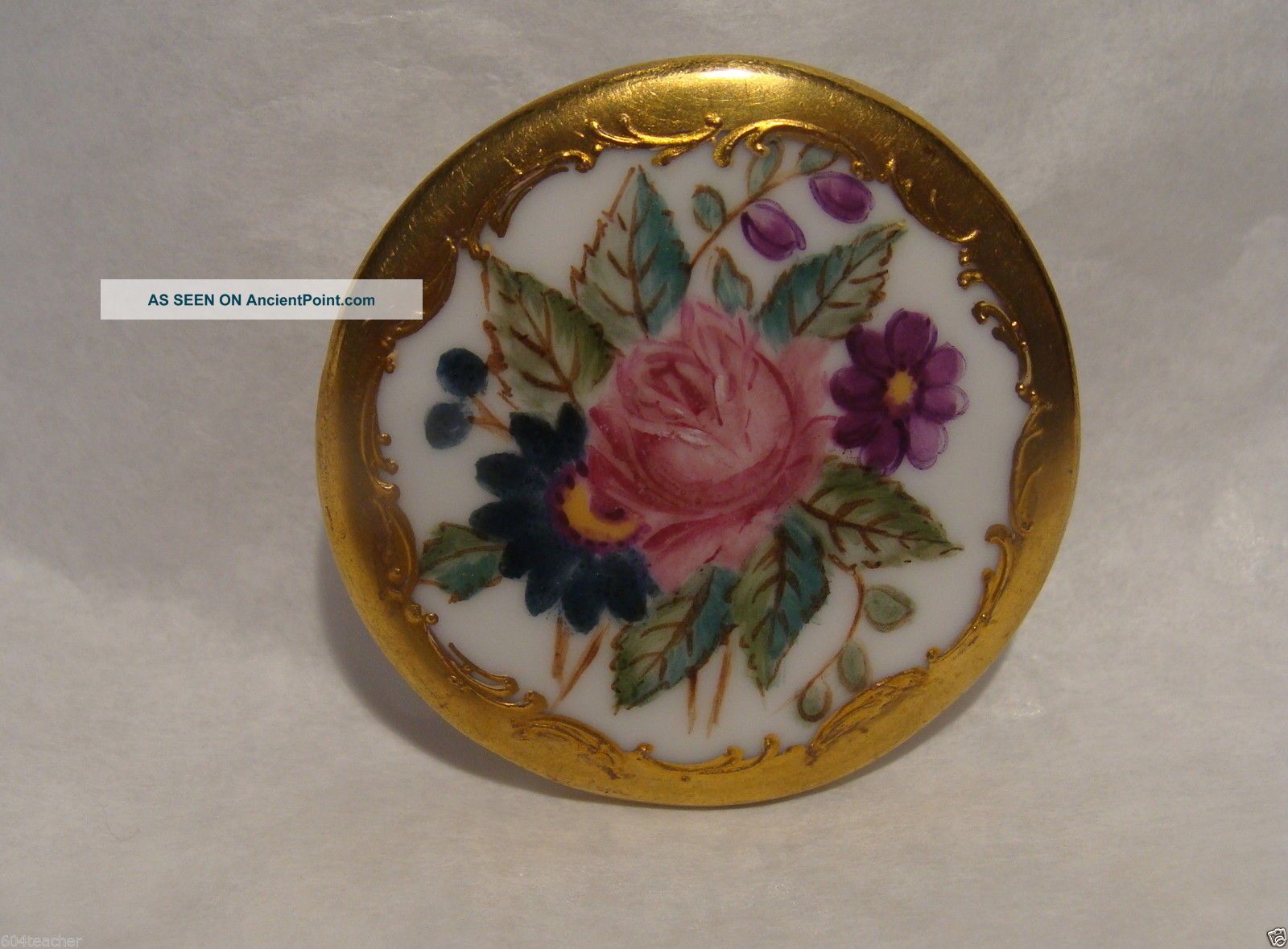Stunning Antique Hand Painted Porcelain/china Button Floral Lush Gilt Buttons photo