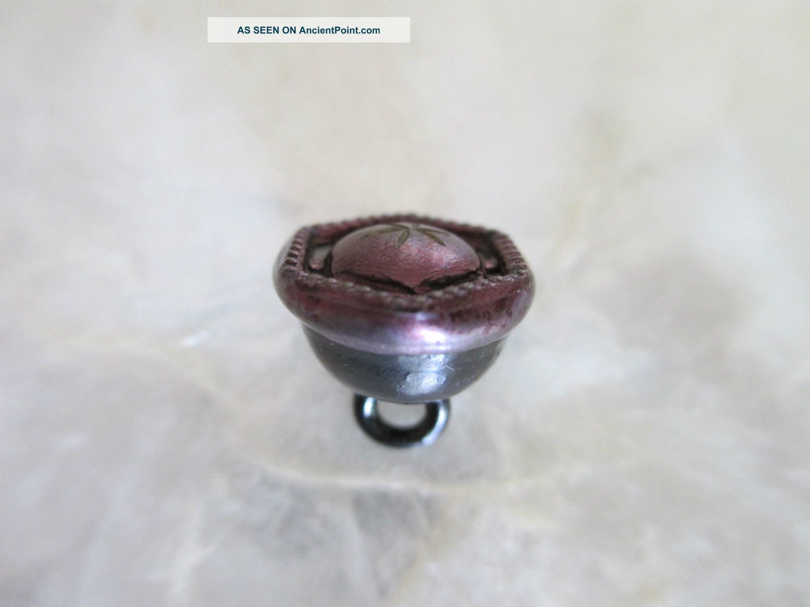 Antique Purple Tint Metal Center Hexagon Black Steel Cup Waistcoat Button 7/16 