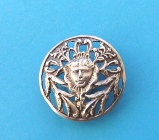 Antique Sterling Silver Button,  Face,  Leaves,  Levi & Saalman.  Dated 1899 photo