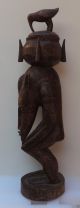 Rare Old African Carved Wood Senufo Tribal Statue,  Man With Ritual Dancing Mask. Sculptures & Statues photo 2
