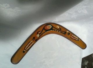 Vintage Hand Painted Australian Aboriginal Boomerang photo