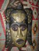 Old Antique Vintage African Mask Hand Carved Wood Brass Engraved Decor - Masks photo 1