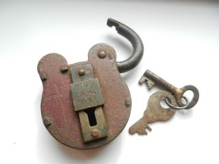 Vintage Cast Iron Padlock Secure 2 Lever With Key Order photo