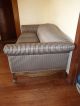 Wooden Claw Foot Shallow Queen Anne Camel Back Pinstriped Couch Post-1950 photo 3