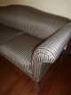 Wooden Claw Foot Shallow Queen Anne Camel Back Pinstriped Couch Post-1950 photo 4