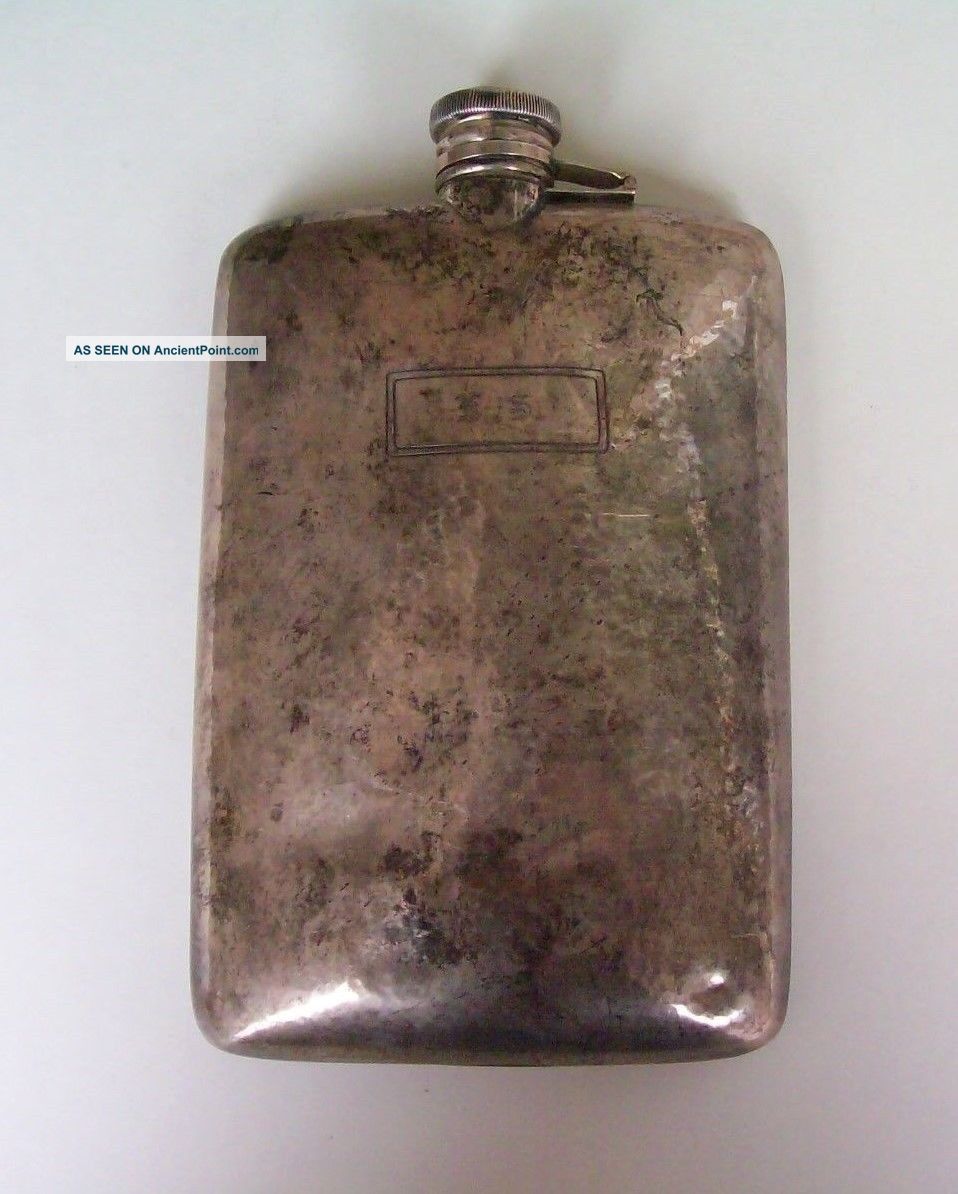 Antique Webster Sterling Silver Hip Flask Large 925 Not Scrap 235 Grams Signed Bottles, Decanters & Flasks photo