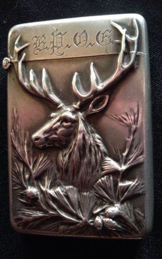 Magnficent Sterling Silver Elk Vesta Or Match Safe photo