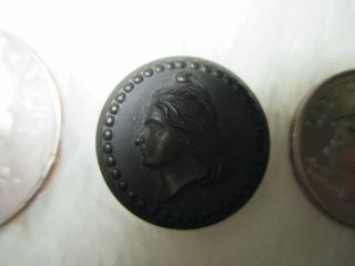 Antique 1851 Lady Liberty Goodyear Black Rubber Button N.  R.  Co.  11/16 