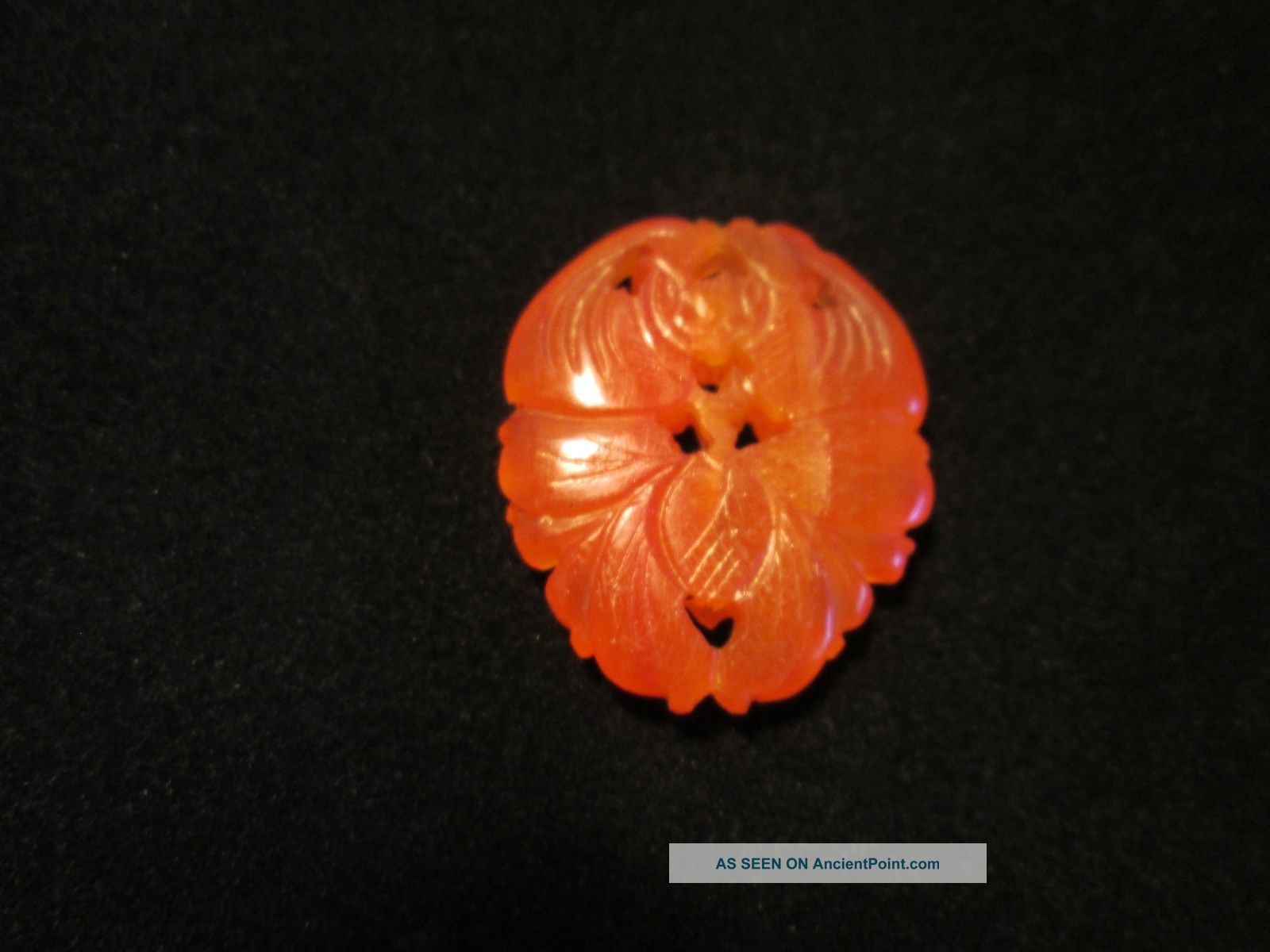 Chinese Orange Striped Agate Carving Bat On Lotus Blossom Detailed Buttons photo