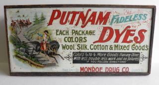 Antique C1800 ' S Tin Litho Wood Putnam Dye Co Wood Mercantile Store Display Case photo