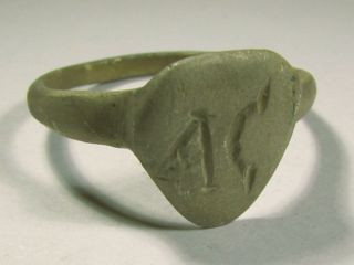 Rare Roman Leaf - Shaped Billon Ring,  Engraved Initials photo