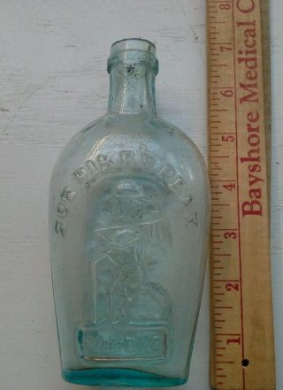 Antique Pittsburgh Glass Bottle Pikes Peak Eagle Aqua Blue Whiskey Flask photo