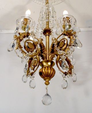 Vintage Gold Leaf Finish Chandelier Ceiling Light Fixture With Lavish Crystals photo