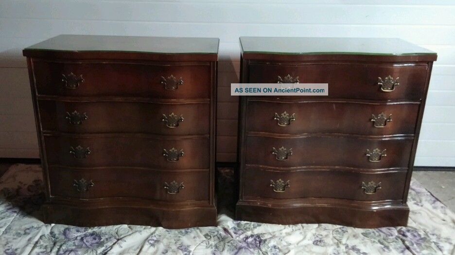 2 Vintage Kinkade? Night Stands/ Chest Of Drawers/ End Tables W/ Glass Tops Post-1950 photo