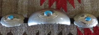 Antique Navajo Indian Signed Old Pawn Silver & Cerrilos Turquoise Concho Belt - photo