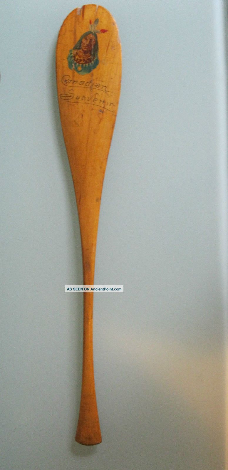 Vintage Miniature Indian Chief Canoe Paddle Canadian Souvenir 1908 17 