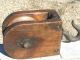 Old Wooden Block Tackle Pulley With Wood Wheel Western 1432 Primitives photo 2