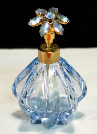 Irice Blue Glass Perfume Bottle Pump Atomizer Rhinestone 