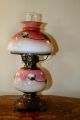 Antique Victorian Parlor Banquet Gone With The Wind Oil Lamp Hand Painted Shade Lamps photo 2