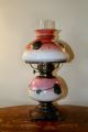 Antique Victorian Parlor Banquet Gone With The Wind Oil Lamp Hand Painted Shade Lamps photo 4