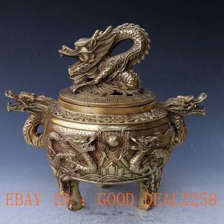 Chinese Brass Hand - Carved Cornucopia & Dragon Lid W Ming Xuande Mark photo