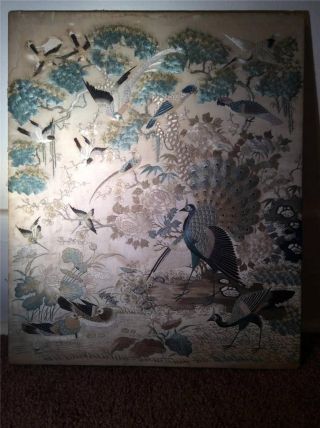 Antique 19th Qi ' Ing Chinese School Embroidered Panel 100 Birds Embroidery photo