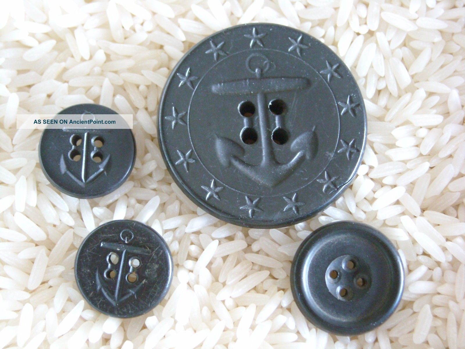 4 Antique Goodyear Rubber Buttons Large Sailor Coat & 2 Small Buttons photo