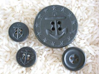 4 Antique Goodyear Rubber Buttons Large Sailor Coat & 2 Small photo