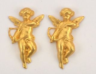 2 Gold Cherbs Neoclassical Furniture Mount Border Ormolu Renaissance Ornament photo