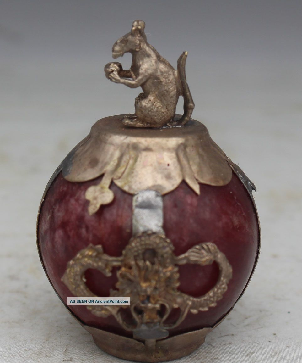 55mm Chinese White Copper Mouse Imitation Red Jade Dragon Ball Animal Statue Other photo