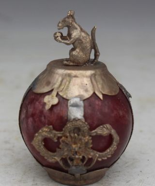 55mm Chinese White Copper Mouse Imitation Red Jade Dragon Ball Animal Statue photo