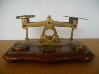 Vintage Scale With 3 Brass Weights photo