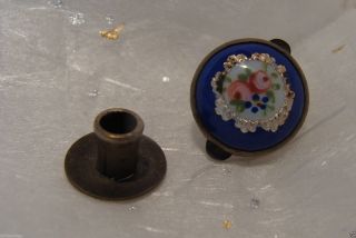 Antique Hand Painted Enamel Stud Button Enamel Brass Incised S.  Moore & Co.  Pat. photo