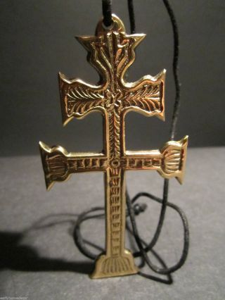 Antique Style Solid Brass Indian Fur Trade Jesuit Cross Of Lorraine C 1750 photo