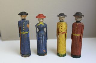 Four German Erzgebirge Noah ' S Ark Figures Hand Painted Hand Carved Ca.  1850 photo