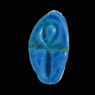 Ancient Egyptian Faience Ring With Ankh Symbol Engraved On Bezel photo
