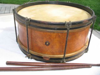 Antique Vintage Military Style Snare Drum And Drumsticks From W.  J.  Dyer & Bro. photo