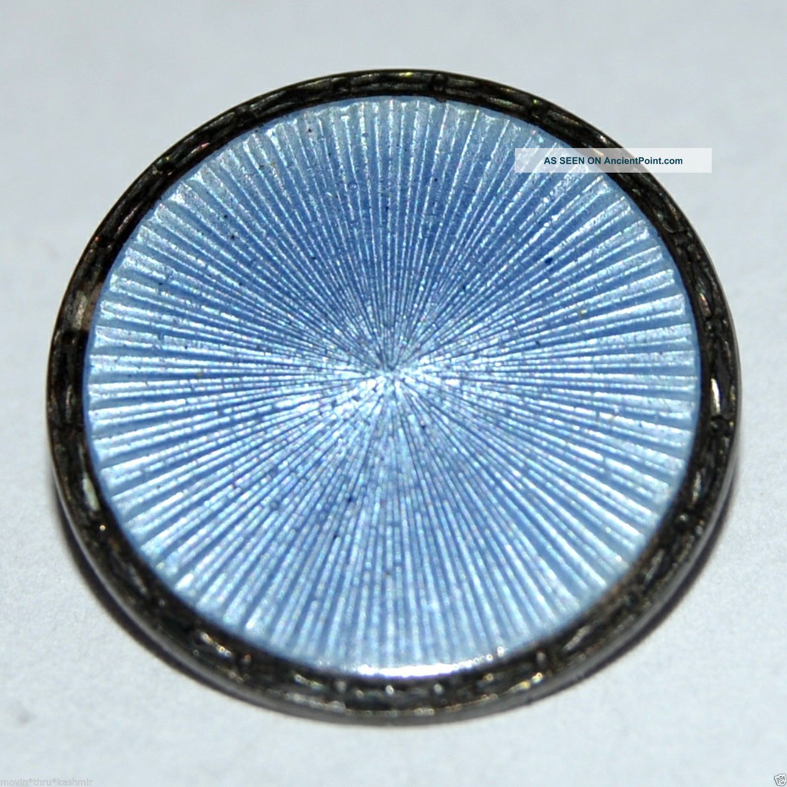 Light Blue Enamel Guilloche Sunburst Pattern Button Back Marked Sterling Silver Buttons photo