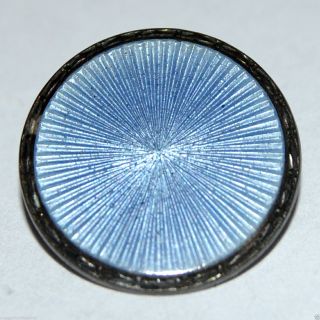 Light Blue Enamel Guilloche Sunburst Pattern Button Back Marked Sterling Silver photo